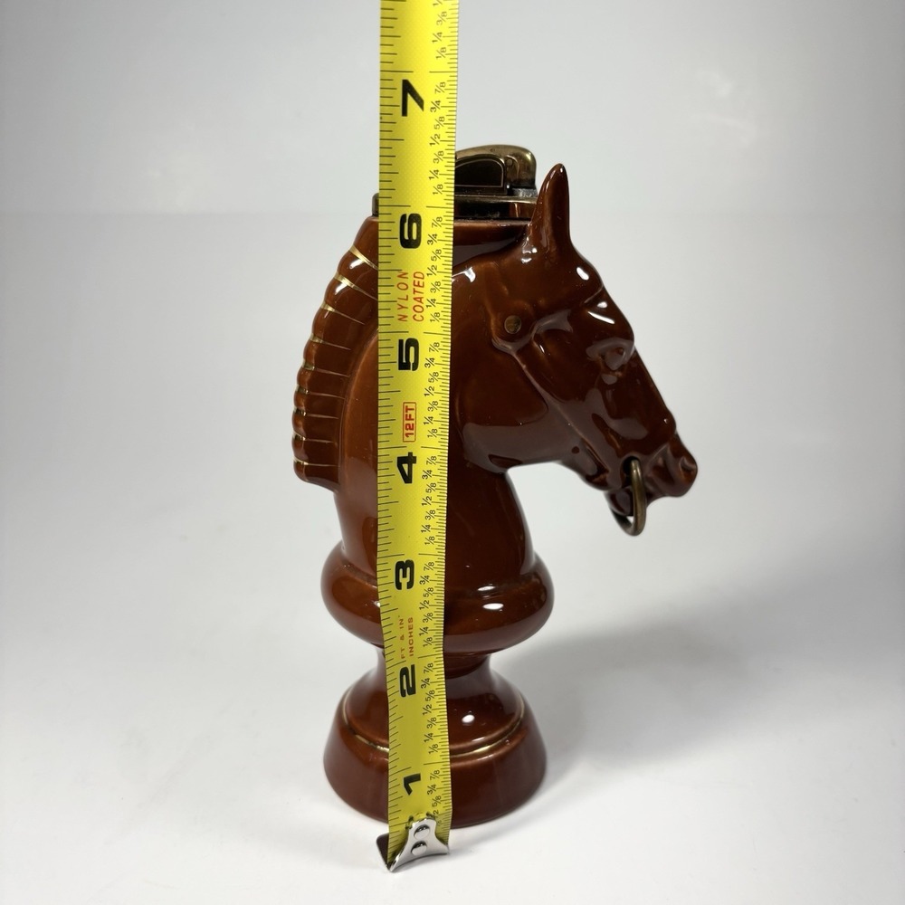 vtg glazed brown Gold  ceramic horse head chess table lighter Not Working - Picture 6 of 7